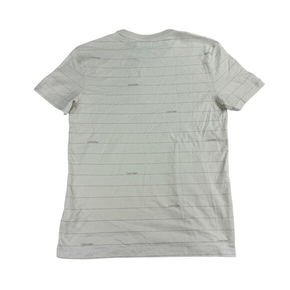 Calvin Klein Mens Striped Logo Short Sleeve Crewneck T-Shirt Beige S - Picture 3 of 4